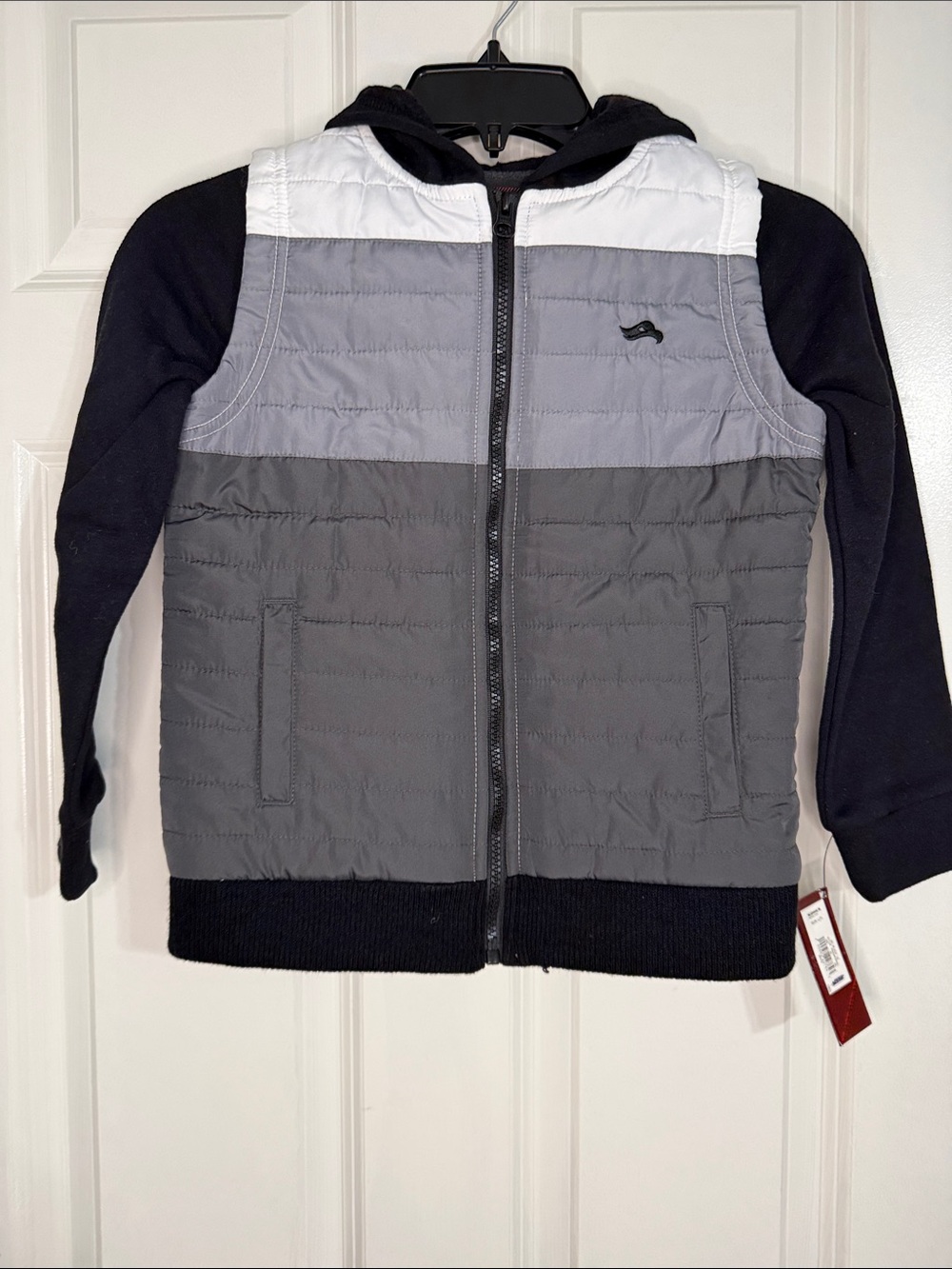 Tony Hawk Boys Hooded Quilted Jacket in Black, Gray & White